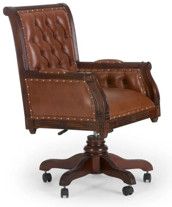 furniture-nabytek.cz - Kancelárske kreslo Cambridge z masívneho mahagónu, lakované, hnedé – pravá koža