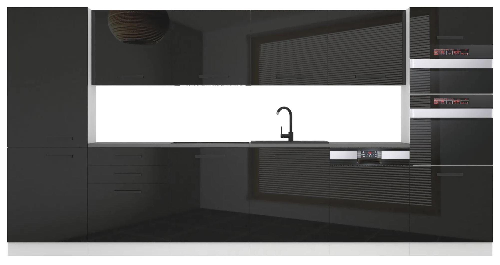 Kuchynská linka Belini Premium Full Version 360 cm čierny lesk s pracovnou doskou NAOMI