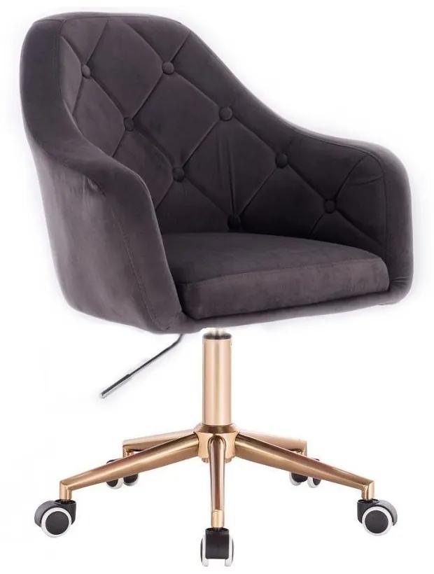 LuxuryForm DESIGN Kreslo ANDORA VELUR na zlatej podstave s kolieskami - tmavo šedé