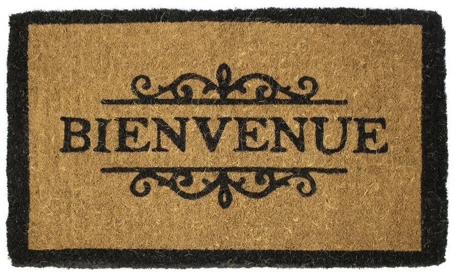 Rohožka z kokosových vlákien Bienvenue s čiernym okrajom - 75 * 45 * 4cm