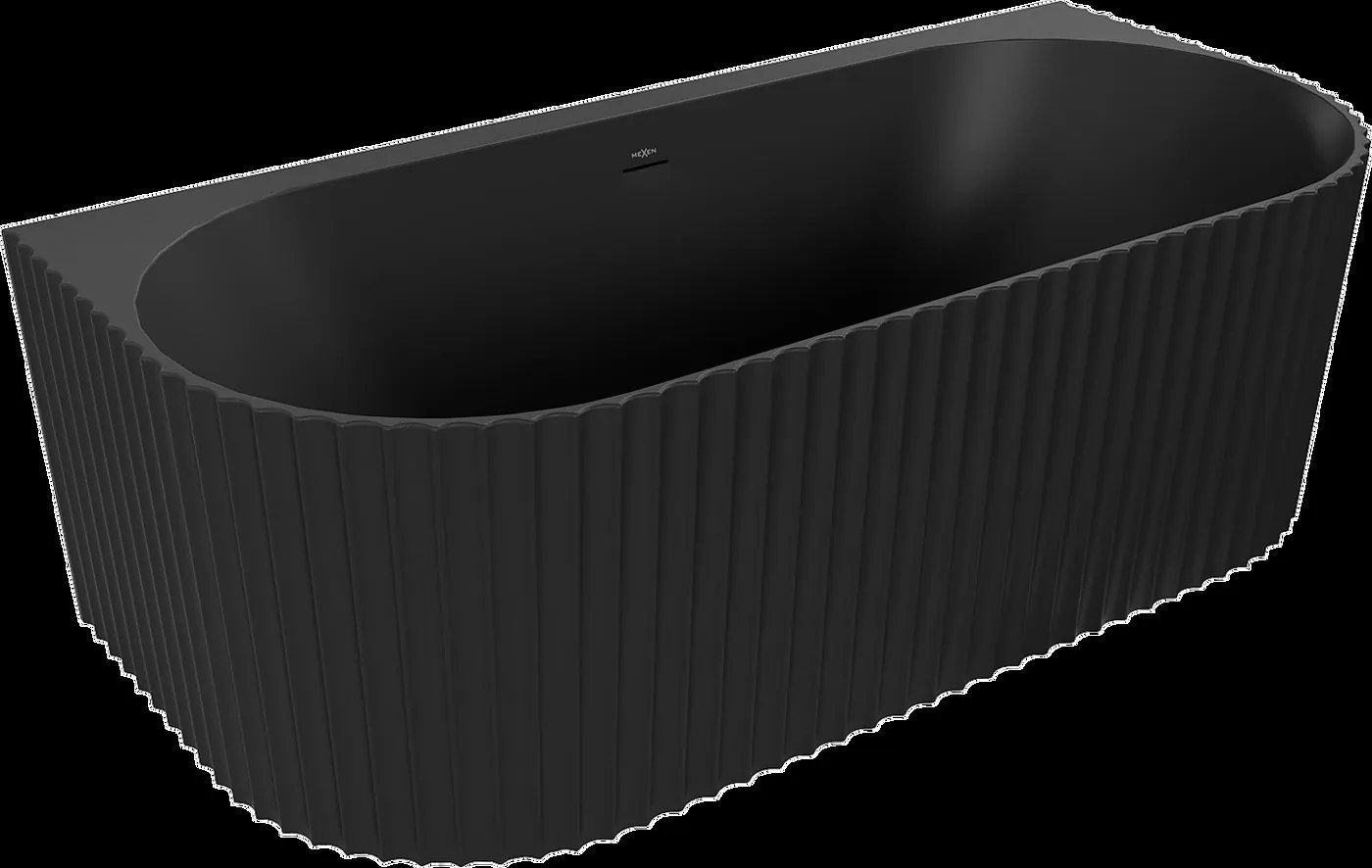 Mexen Sella, voľne stojaca vaňa ku stene, drážkovaná, 150 x 75 cm, čierna matná, 52711507571-SS