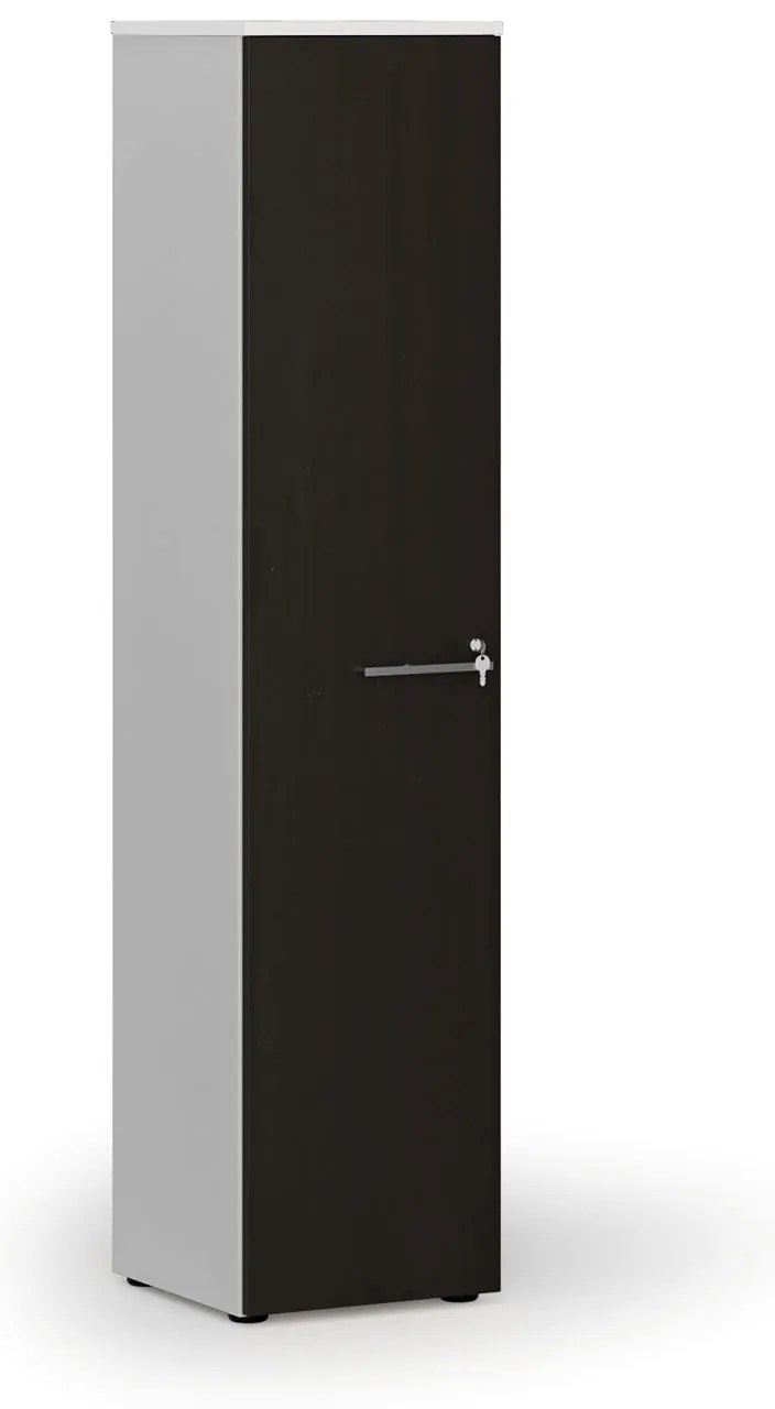 Úzka kancelárska skriňa PRIMO WHITE, 400 x 420 x 1781 mm, biela/wenge