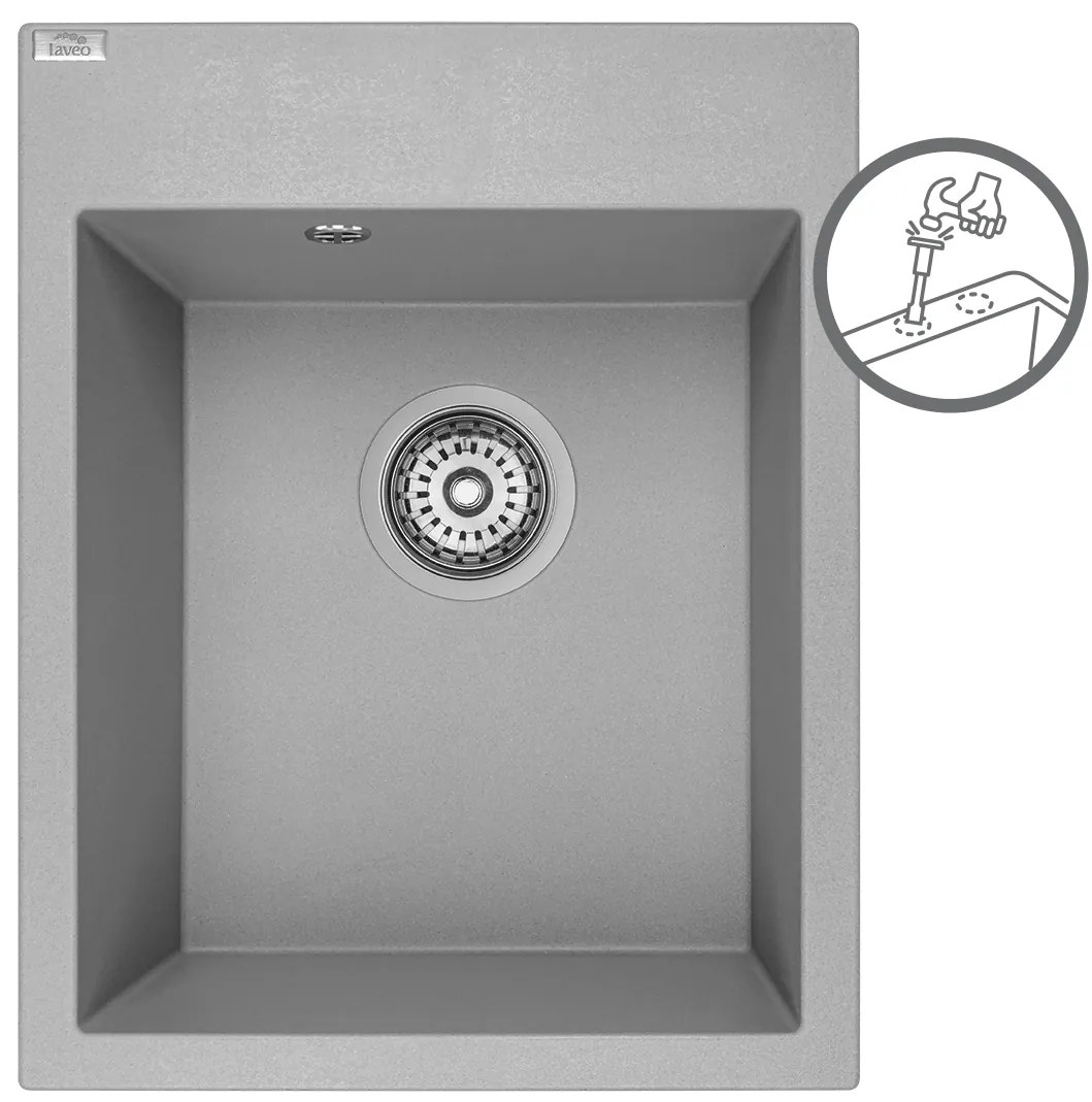 Laveo Monchichi, 1-komorový granitový drez 390x500x205 mm, šedá, LAV-SBO_510Y
