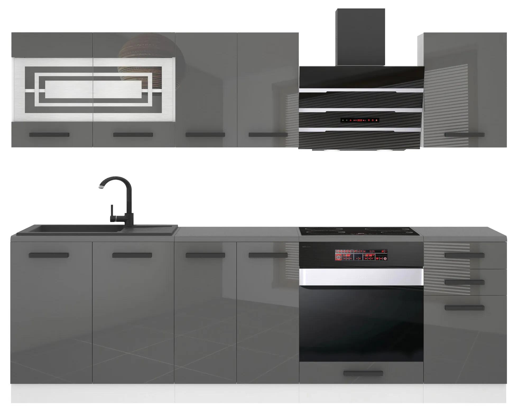 Kuchynská linka Belini Premium Full Version 240 cm šedý lesk s pracovnou doskou MARGARET