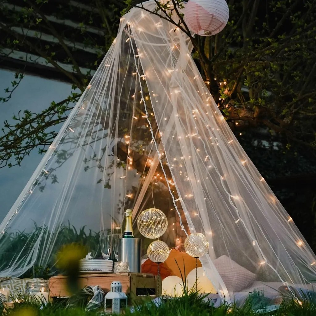 DECOLED Svetelná reťaz LED FLASH, 20 m, teplá biela, 120 diód, IP67, biely kábel, Easy Fix