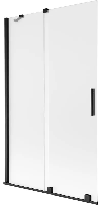 Mexen Velar, 2-krídlová posuvná vaňová zástena 110 x 150 cm, 8mm sklo námraza, čierna matná, 896-110-000-31-70