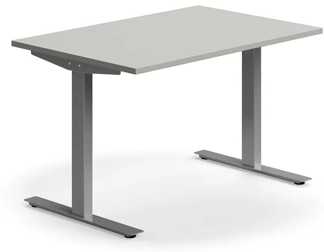 Kancelársky stôl QBUS, rovný, 1200x800 mm, T-rám, strieborný rám, svetlošedá