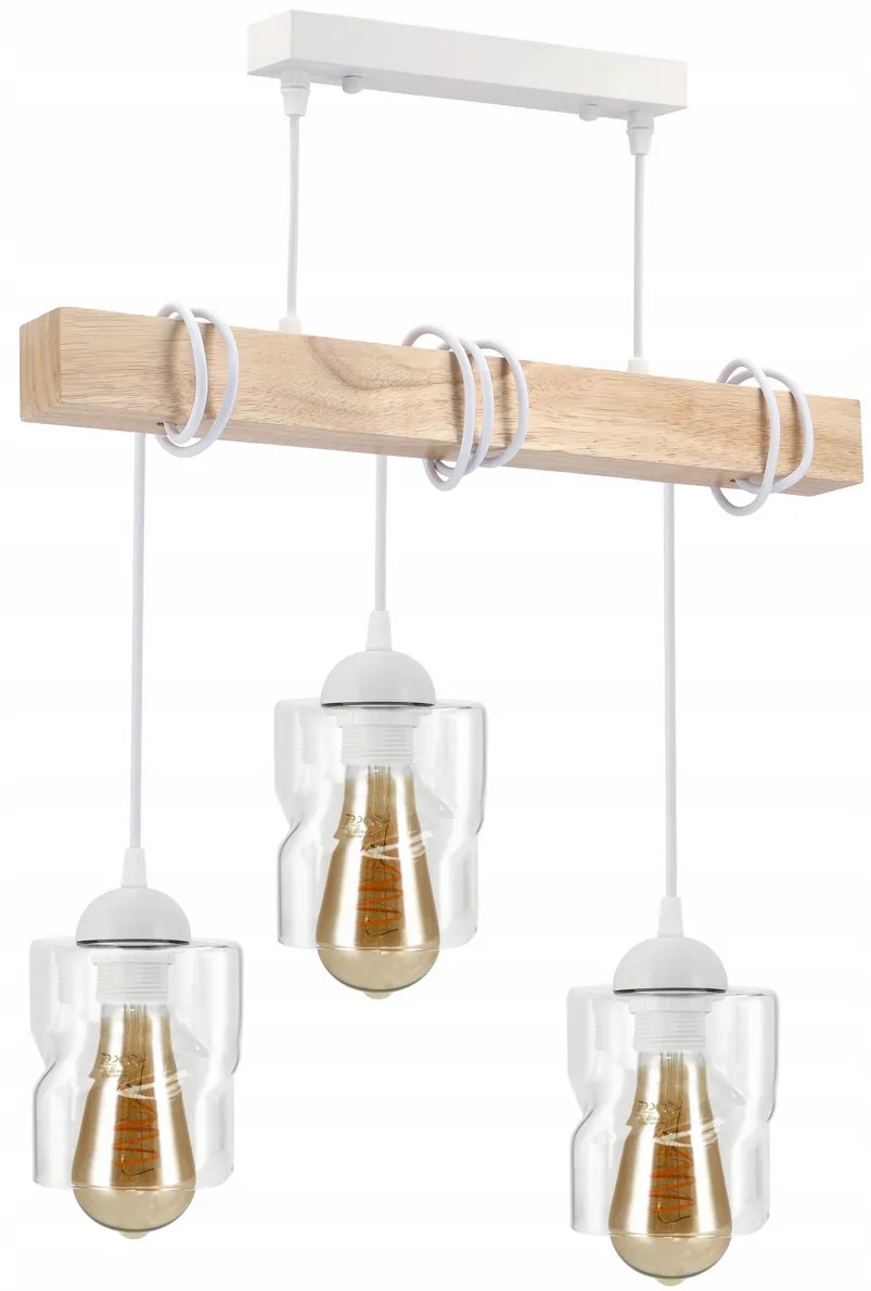 BERGE LED závesné stropné svietidlo, drevený trám, 3xE27 štvorec - biela