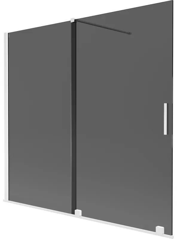 Mexen Velar, 2-krídlová posuvná vaňová zástena 170 x 150 cm, 8mm šedé sklo, biela matná, 896-170-000-41-20