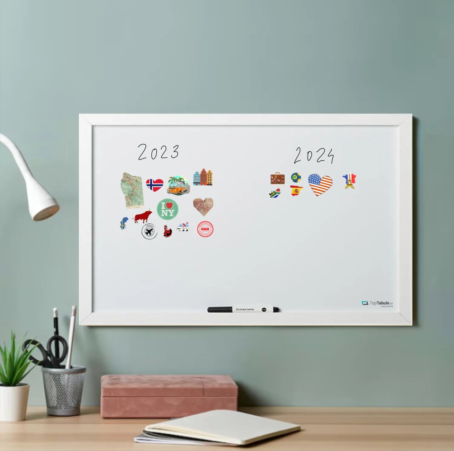 Toptabule.sk Biela tabuľa na magnetky v drevenom bielom ráme 200x100 cm