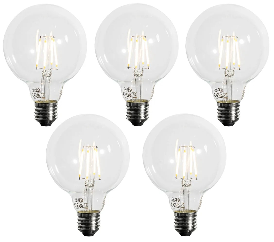 Sada 5 ks E27 3-stupňová stmievateľná LED žiarovka G95 4W 450lm 3000K