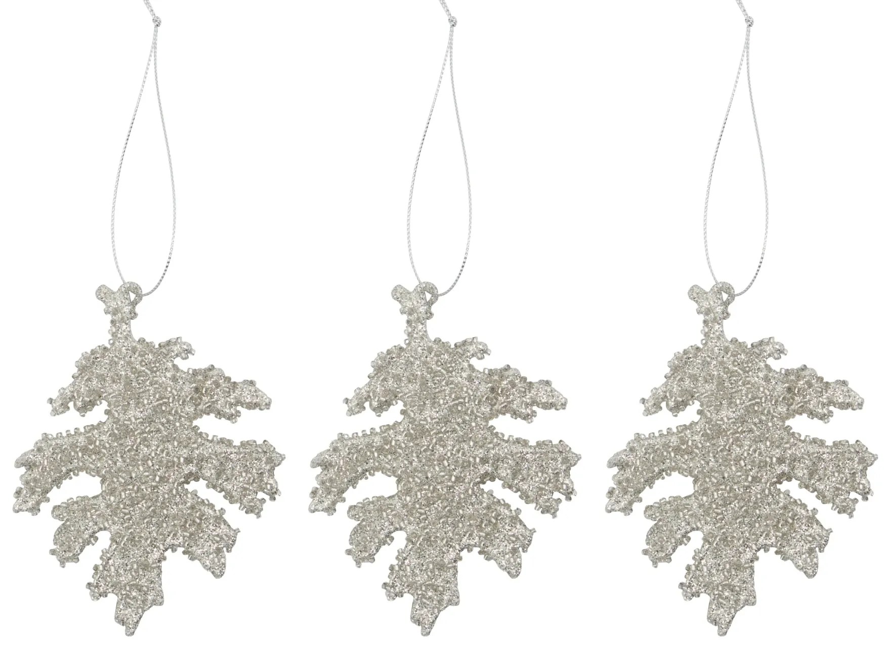 House Doctor Vianočná ozdoba Leaf Gliz Silver Glitter – set 3 ks