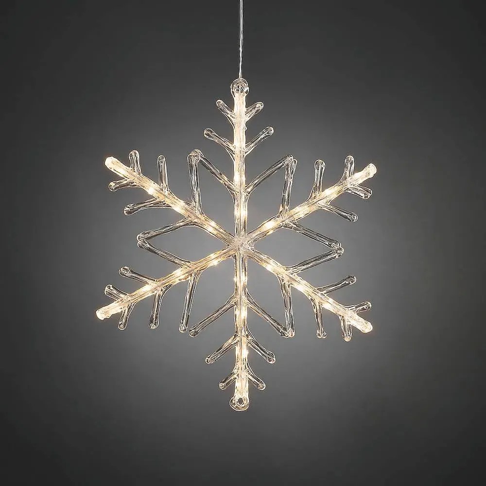 LED svetelná dekorácia vločka, napájanie: batériové, teplá biela, výška: 40 cm