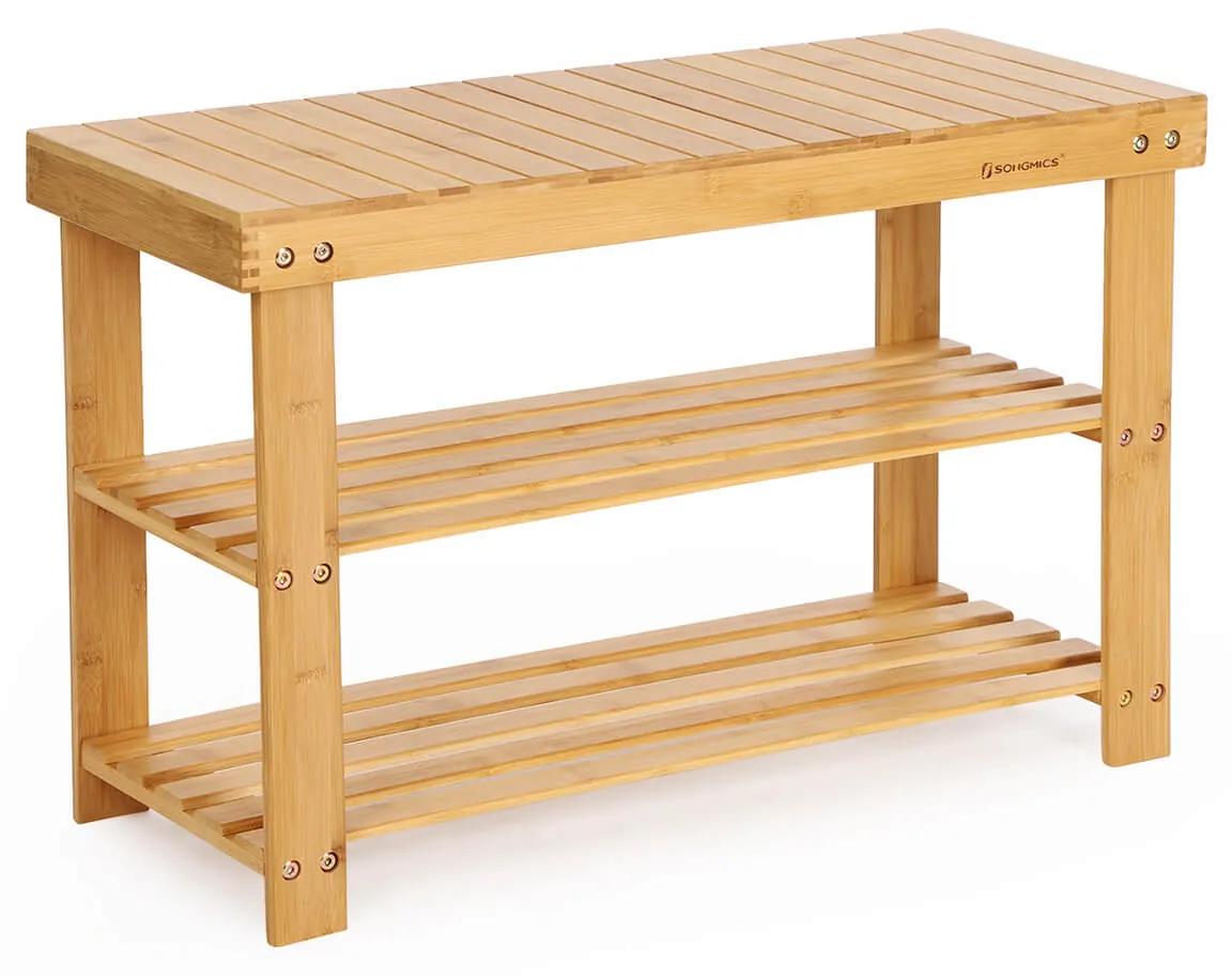 SongmicsHome Bambusová lavica s priestorom na topánky SANDY, 70x28x45cm, prírodné drevo