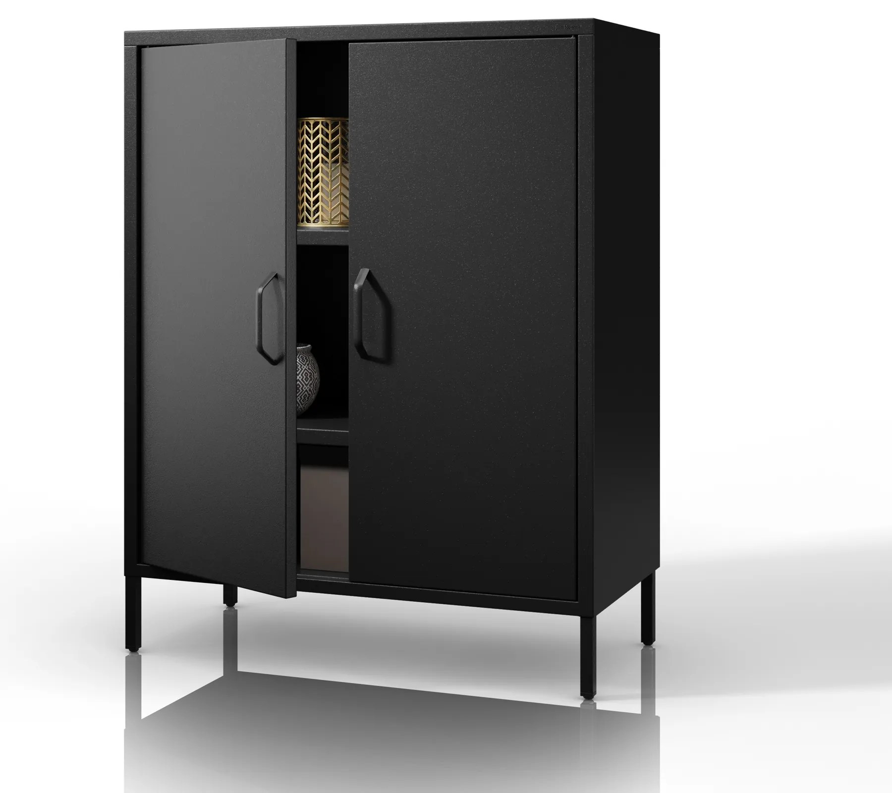 Čierna skrinka s policami na nožičkách kovová VITO Modern 800 x 1015 x 400 mm