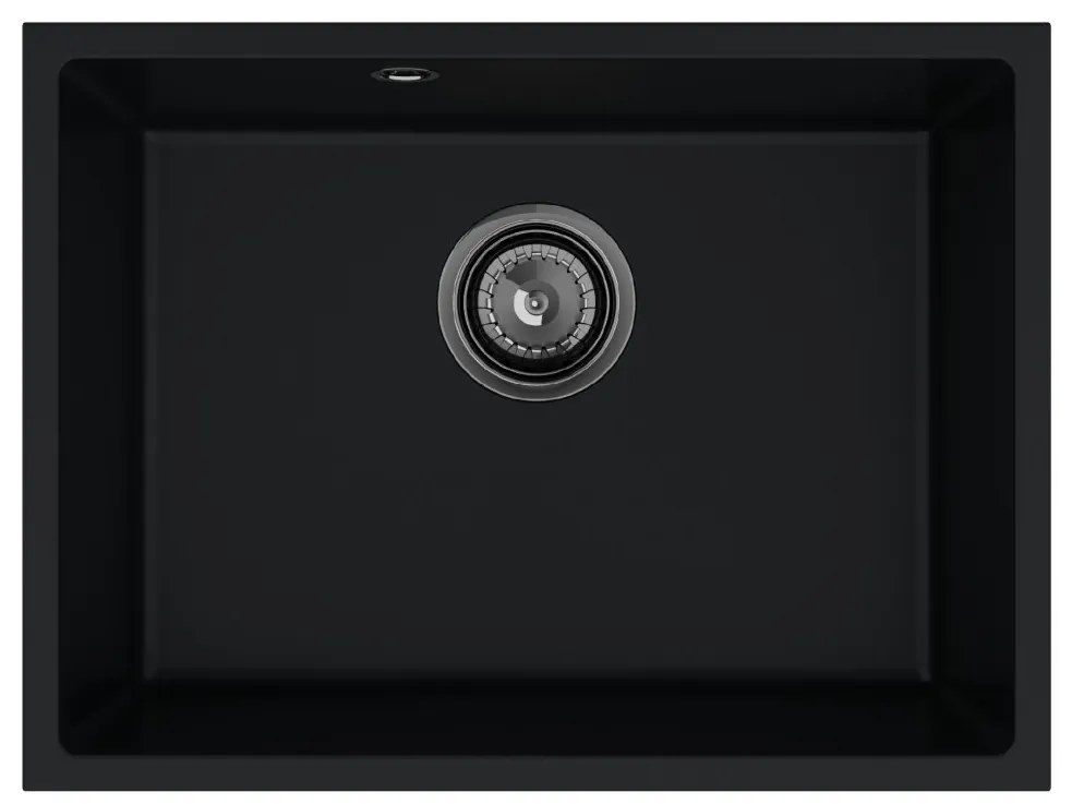 Sink Quality Crypton 60, kuchynský granitový drez 535x400x205 mm + čierny sifón, čierna, SKQ-CRY.C.1KBO.60.XB