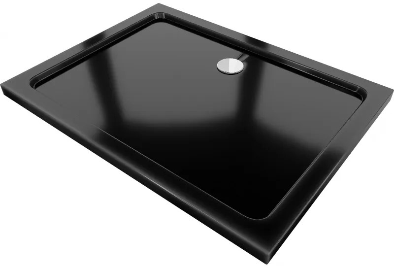 Mexen Slim, obdĺžniková sprchová vanička 130x80x5 cm, čierna, chrómový sifón, 40708013