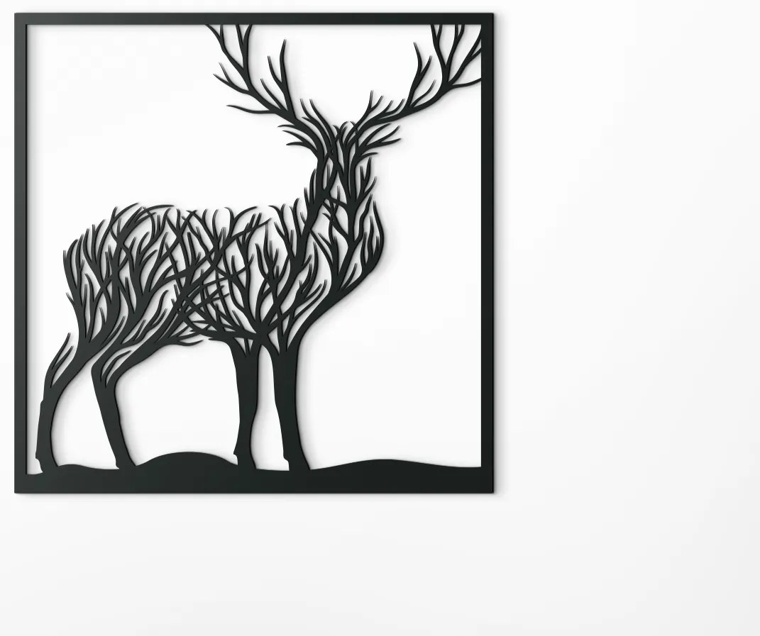 drevko 3D obraz Jeleň a stromy Rozmer obrazu: 32,5 x 32,5 cm, Farba dekorácie: Čierna
