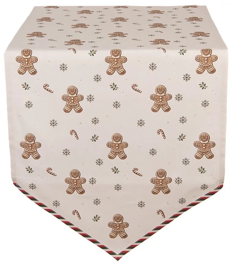 Béžový bavlnený behúň s perníčkami Gingerbread Magic - 50*160 cm