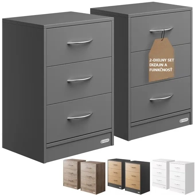 InternetovaZahrada Sada 2 ks nočných stolíkov Eloise 54x39x28 cm - antracit