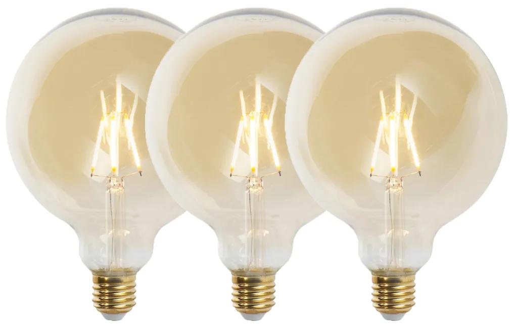 Sada 3 stmievateľných LED žiaroviek E27 G125 zlatá 5W 450lm 2200K