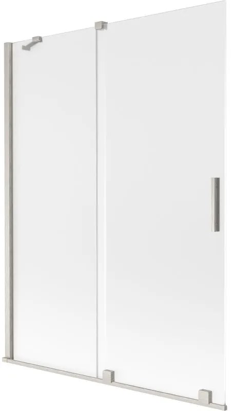 Mexen Velar, 2-krídlová posuvná vaňová zástena 130 x 150 cm, 8mm sklo námraza, brúsená oceľ, 896-130-000-31-97