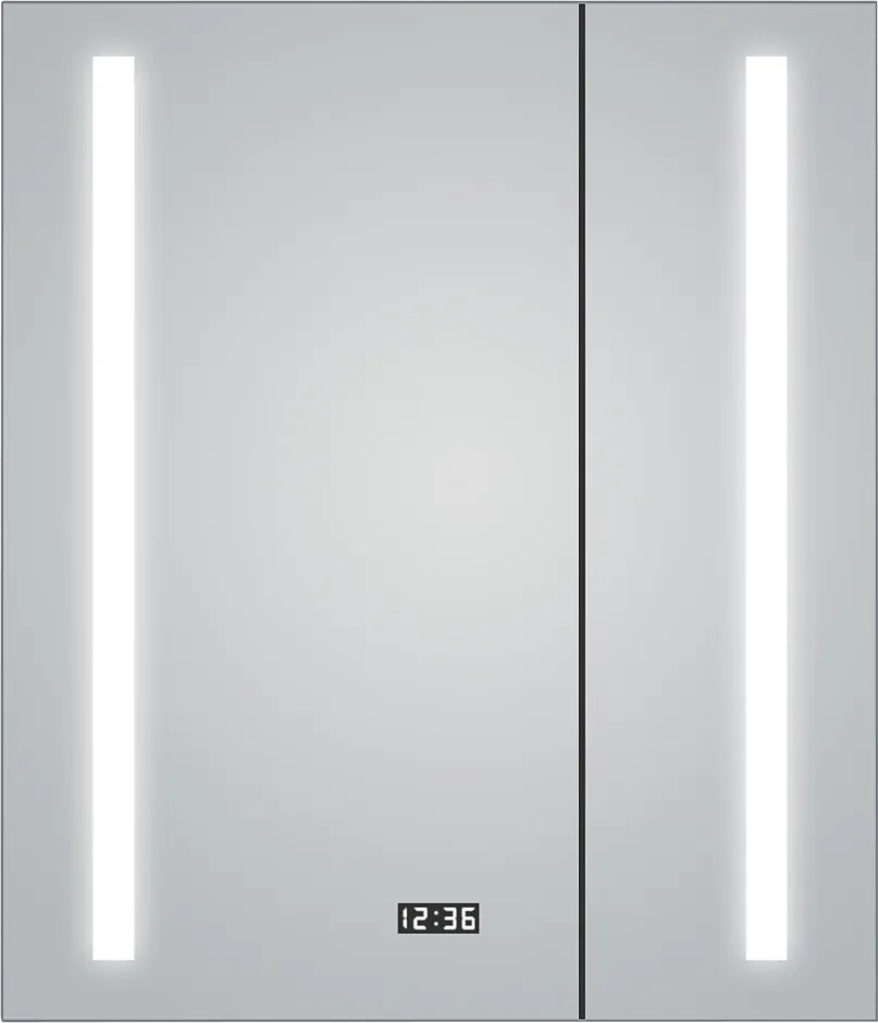 Alumino Sun Zrkadlová skrinka s LED osvetlením, 60 × 70 × 10,5 cm, strieborná