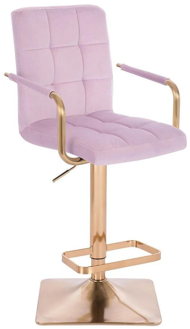 LuxuryForm DESIGN Barová stolička VERONA GOLD VELUR na zlatej hranatej podstave - levanduľa