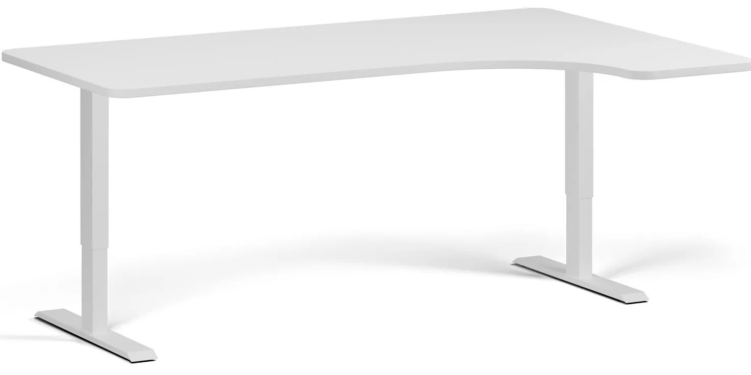 Výškovo nastaviteľný stôl, 180x120 cm, 2 motory, L/P, biela podnož, biela