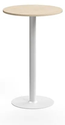 Barový stôl ALVA, Ø700x1100 mm, s kotvením do zeme, HPL, biela/breza
