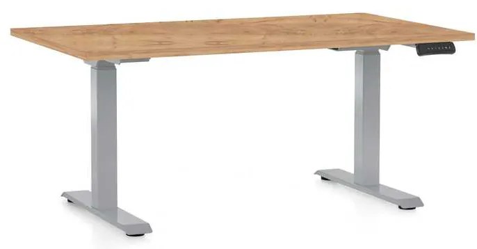 Výškovo nastaviteľný stôl OfficeTech D, 140 x 80 cm, sivá podnož, dub kraft
