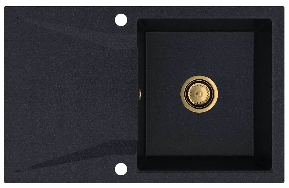 Sink Quality Obsidian, kuchynský granitový drez 790x500x210 mm + zlatý sifón, čierna škvrnitá-Brocade, SKQ-OBS.B.1KDO.XG
