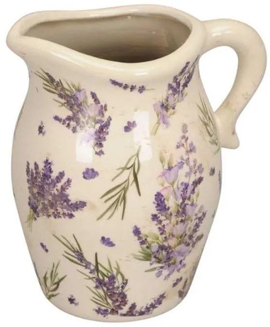 Béžový keramický džbán s levanduľami Lavand - 18*14*21 cm