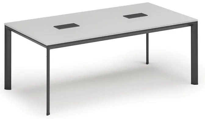 Rokovací stôl PRIMO INVITATION, 200x100 cm, biela + 2x stolná zásuvka TYP III, čierna