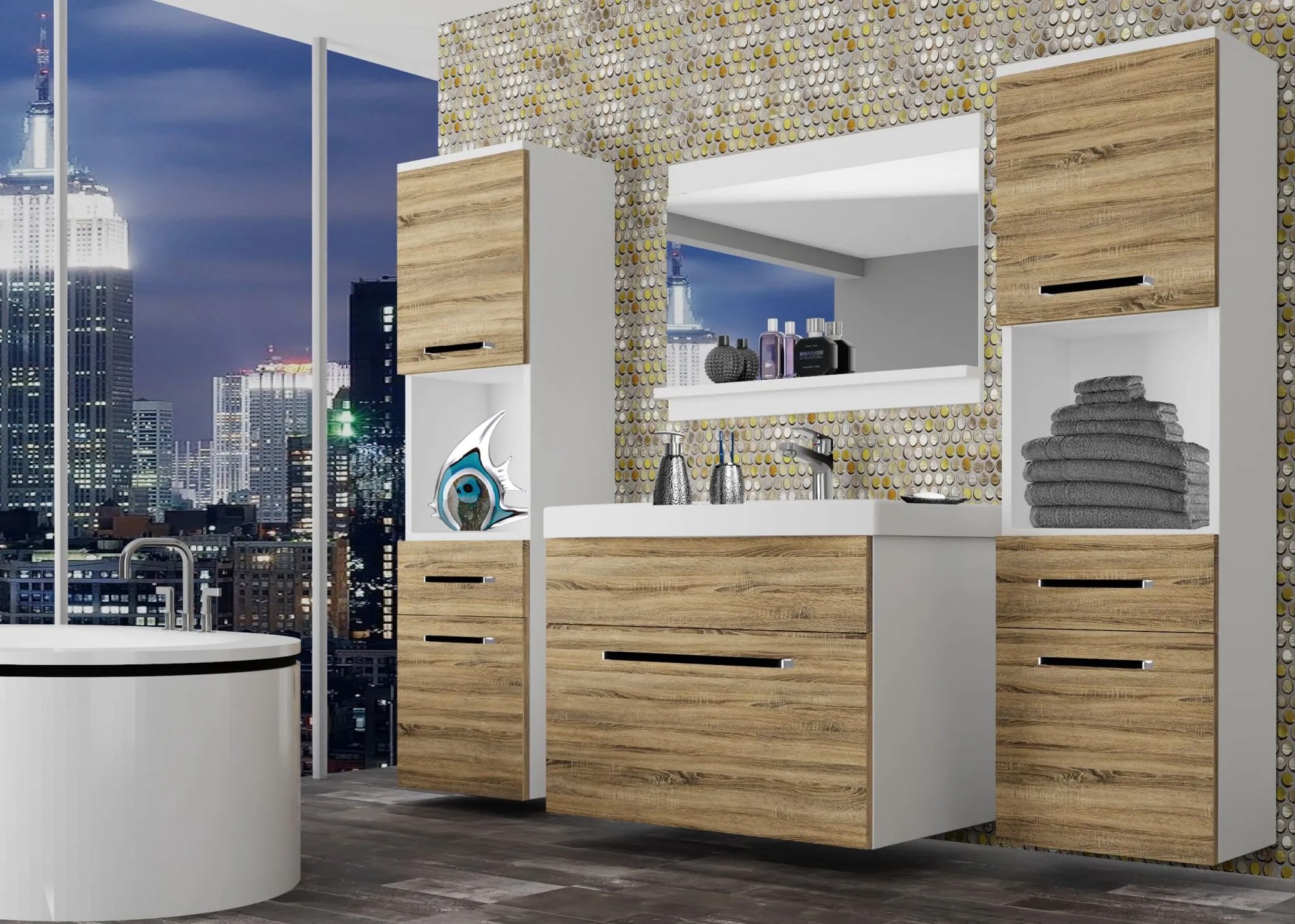 Kúpeľňový nábytok Belini dub sonoma + umývadlo + zrkadlo ROD M 6/0/W/DS/0/ZW