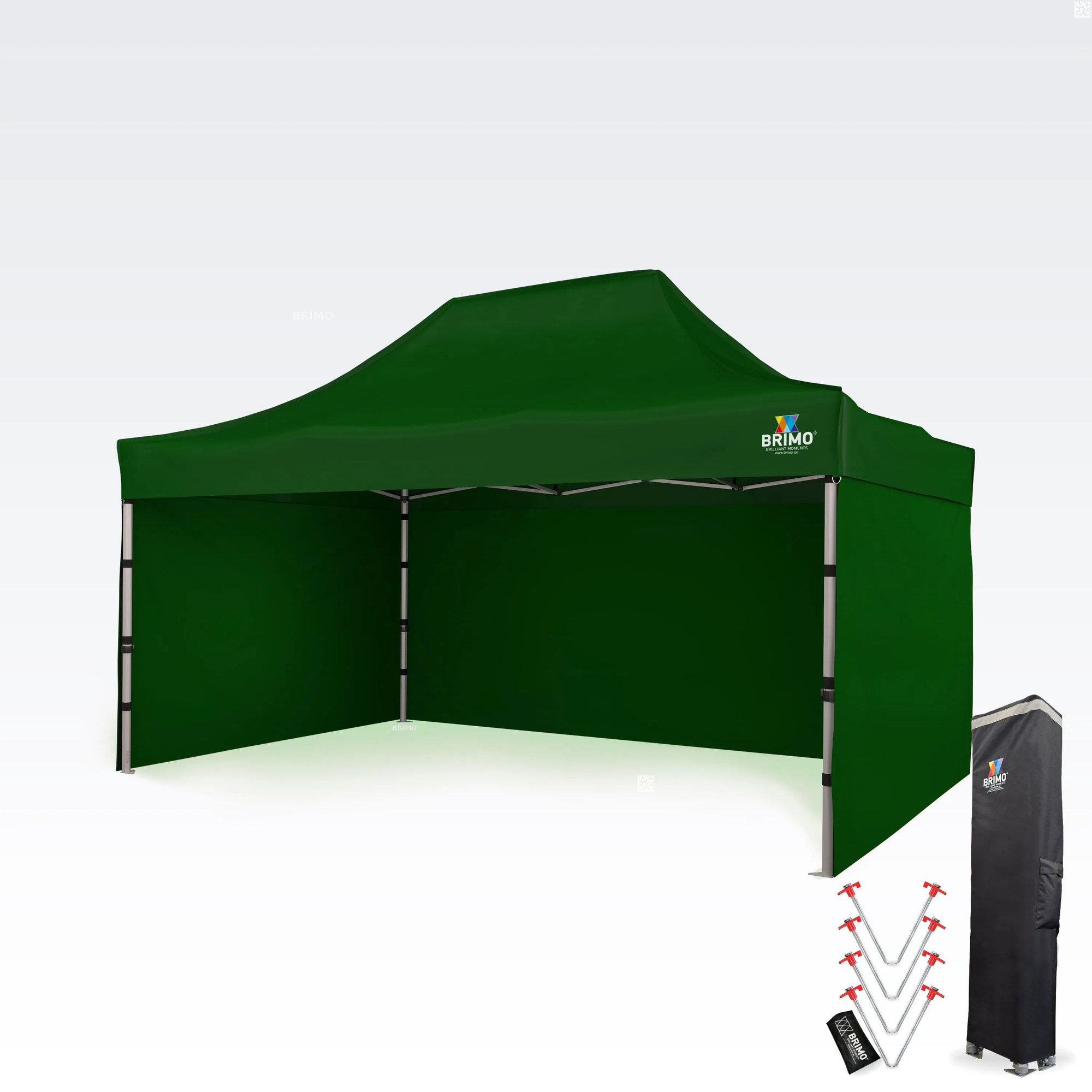 BRIMO Nožnicový stan 3x4,5m - s 3 stenami - Zelená 14