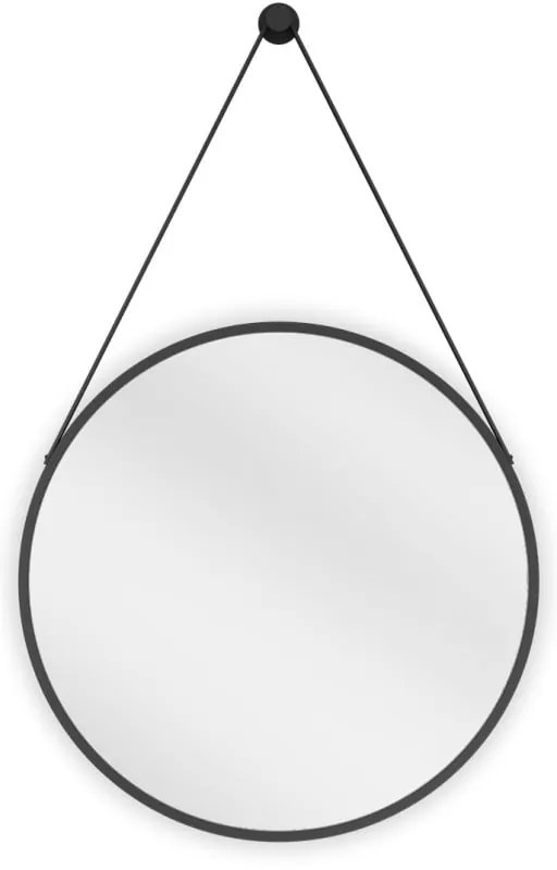 Mexen String, okrúhle kúpeľňové zrkadlo na pásiku 50 cm, farba rámu čierna matná, 9854-050-050-000-70