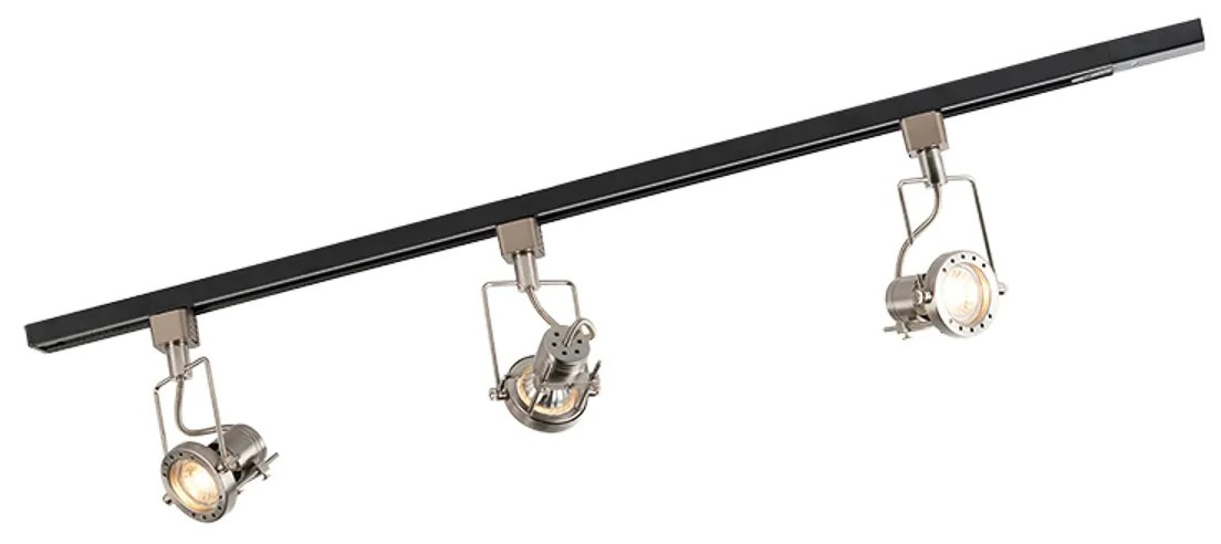 Inteligentná 1-fázová koľajnica čierna s oceľou vrátane 3 WiFi GU10 - Suplux