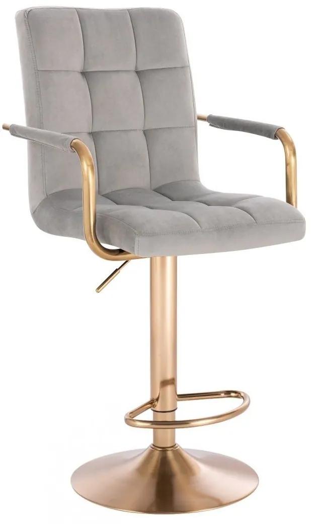 LuxuryForm DESIGN Barová stolička VERONA GOLD VELUR na zlatom tanieri - svetlo šedá