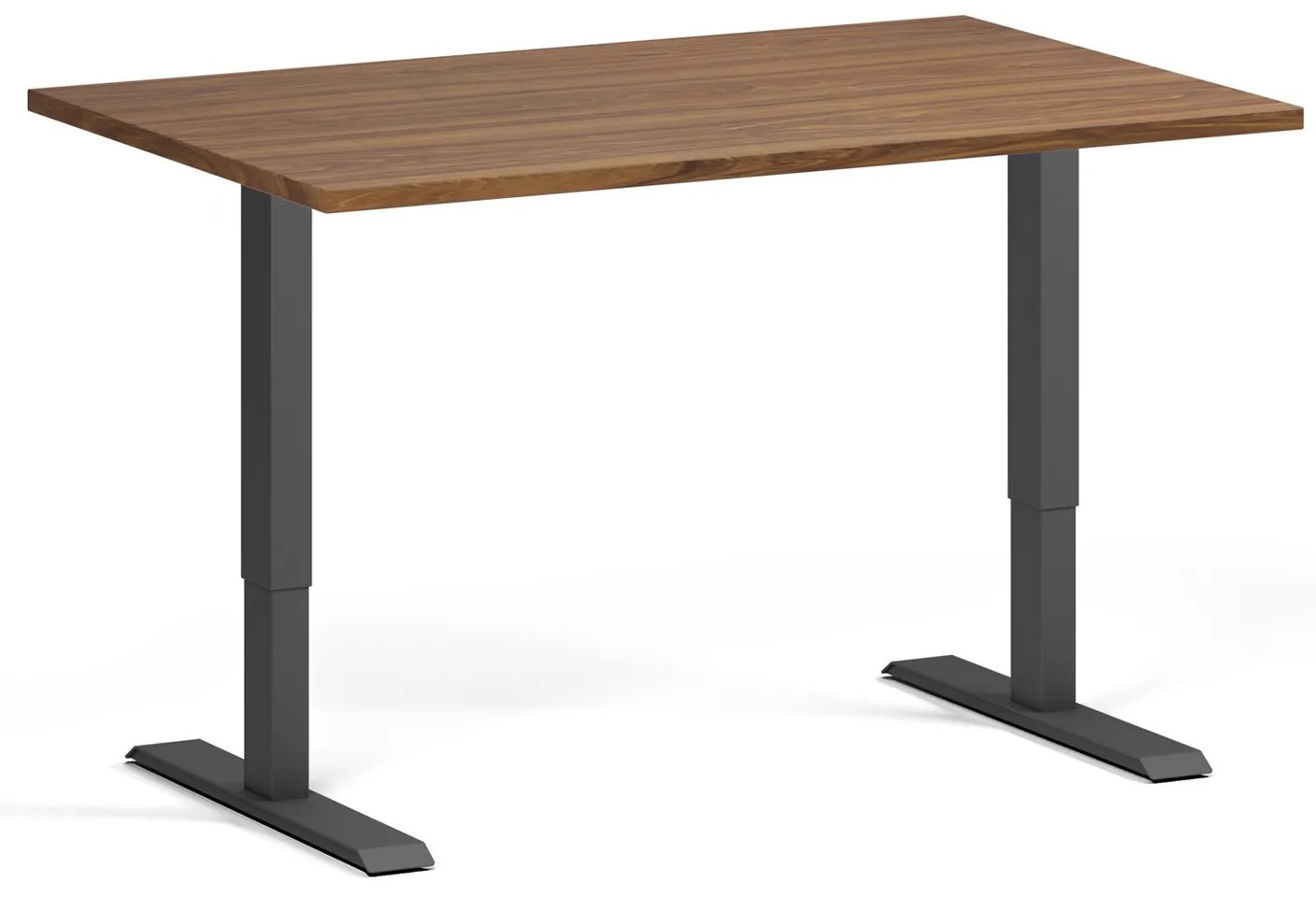 Výškovo nastaviteľný stôl, 120x80 cm, 1 motor, čierna podnož, orech