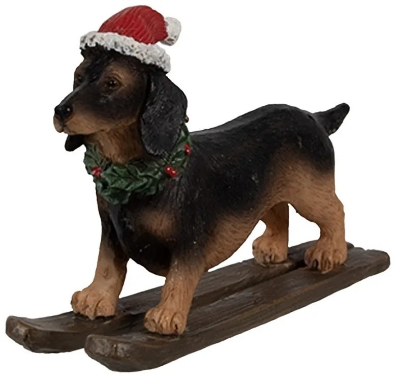 Dekorácia jazvečík na lyžiach a vo vianočnej čiapke - 10*3*7 cm