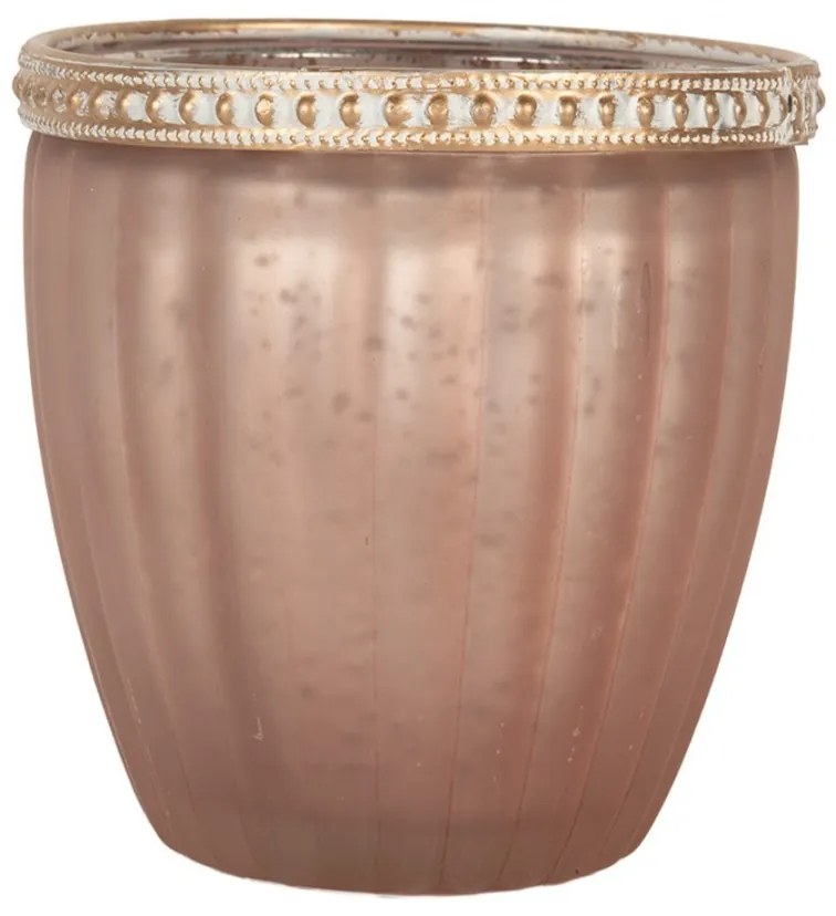 Ružový sklenený vrúbkovaný svietnik na čajovú sviečku - Ø 9*6 cm