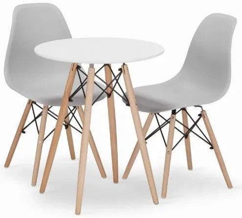 Jedálenská zostava TODI 60cm okrúhly stolový set biely + 2 stoličky OSAKA sivé