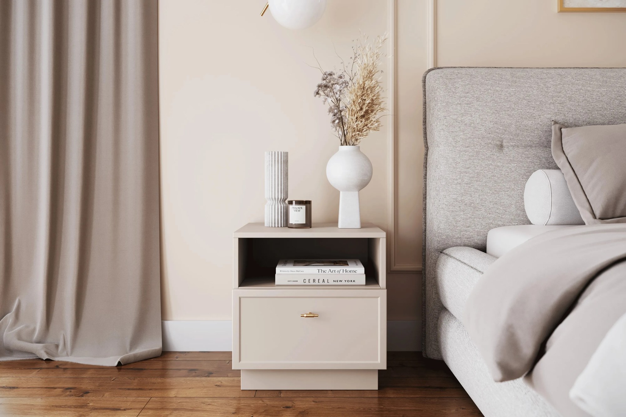 Nočný stolík Lorini 45 cm na sokli - kašmírová / zlatá úchytka T