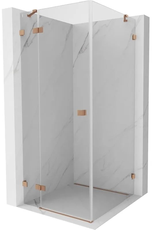 Mexen Lunar, výklopný sprchový kút ľavý 70 x 70 cm, 8mm číre sklo, profil medená matná, 834-070-070-65-00-L