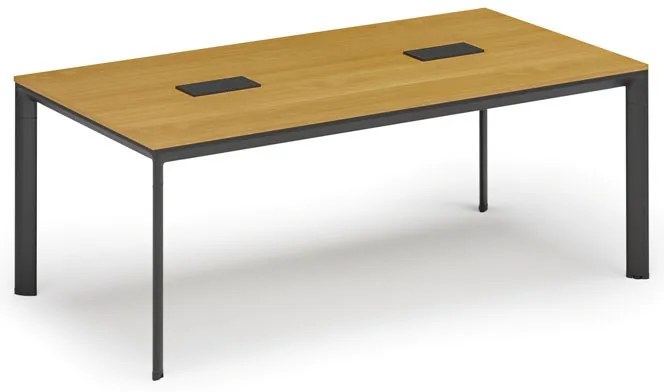 Rokovací stôl PRIMO INVITATION, 200x100 cm, buk + 2x stolná zásuvka TYP VI, čierna