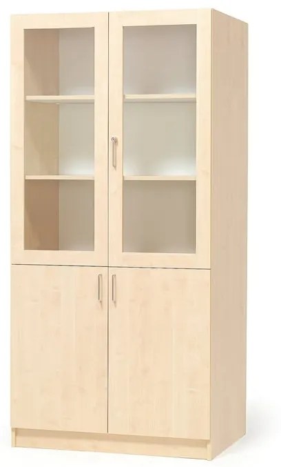 Drevená úložná skriňa THEO s 2 presklenými dverami, 1000x470x2100 mm, breza