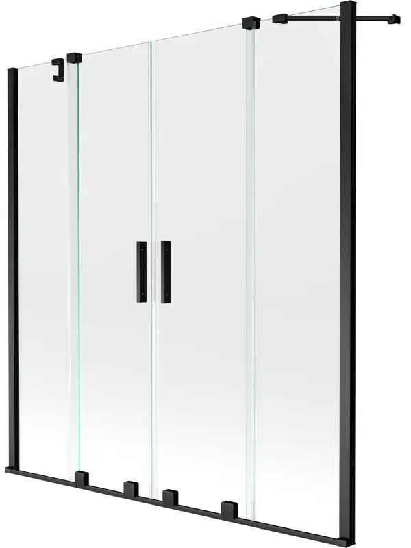 Mexen Velar Duo, 2-krídlová posuvná vaňová zástena 140 x 150 cm, 8mm číre sklo, čierny matný profil, 896-140-000-02-70