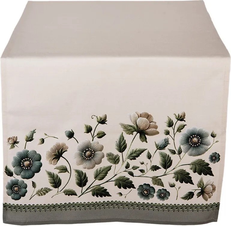 Béžový bavlnený behúň s kvetmi Gently Blooming - 50*140 cm