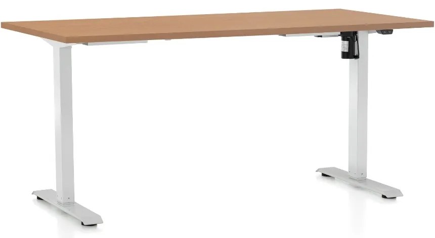 Výškovo nastaviteľný stôl OfficeTech A, 160 x 80 cm, biela podnož, buk